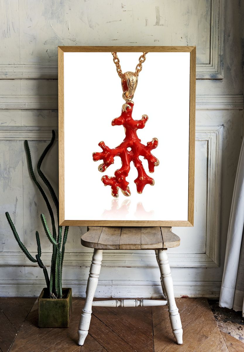 Red Coral Pendant Photography Poster. room preview