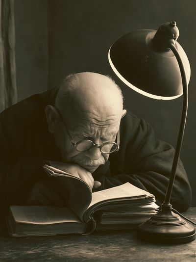 Elderly Scholar Reading Portrait Print.