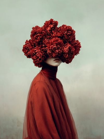 Red Floral Portrait Photography Poster. poster