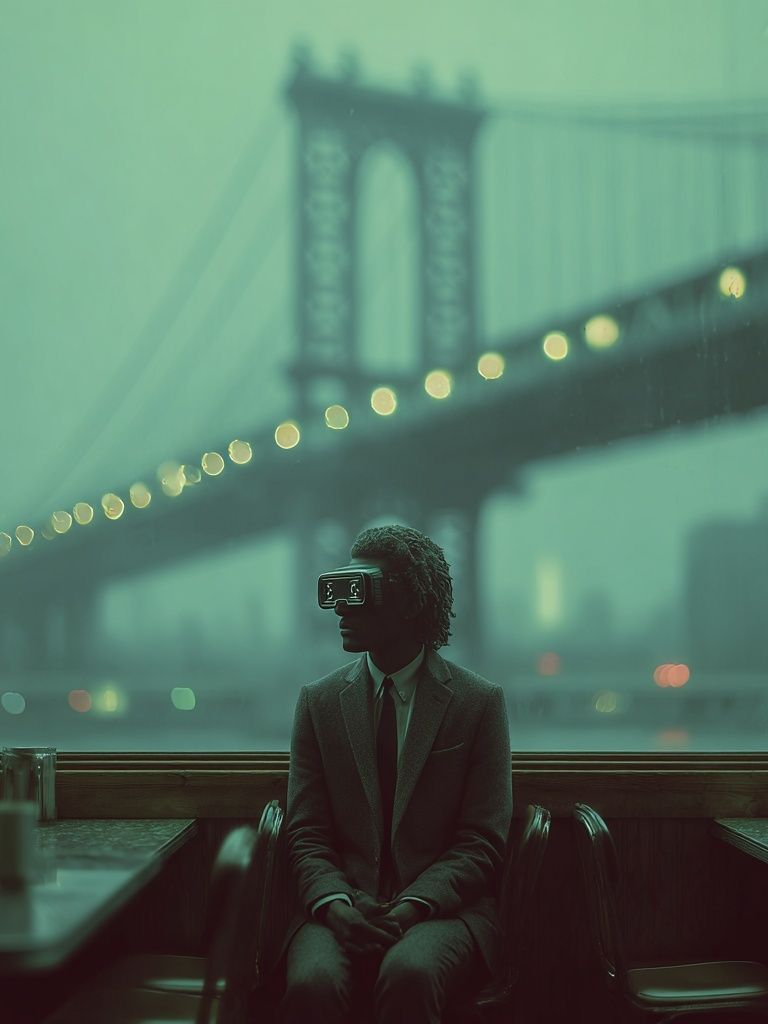 Brooklyn Bridge Noir Portrait Print. poster detail