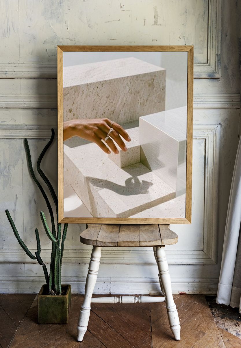 Hand and Stone Blocks Photography Poster. room preview