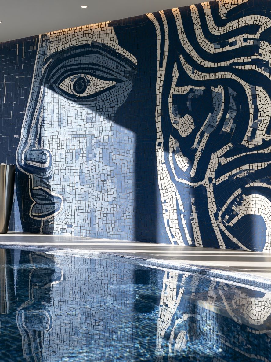 Blue Mosaic Face Photography Poster. poster detail