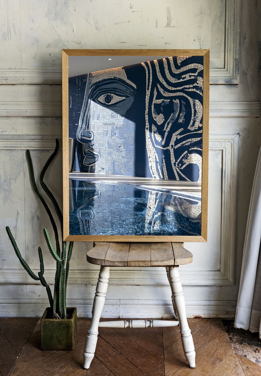Blue Mosaic Face Photography Poster. room preview