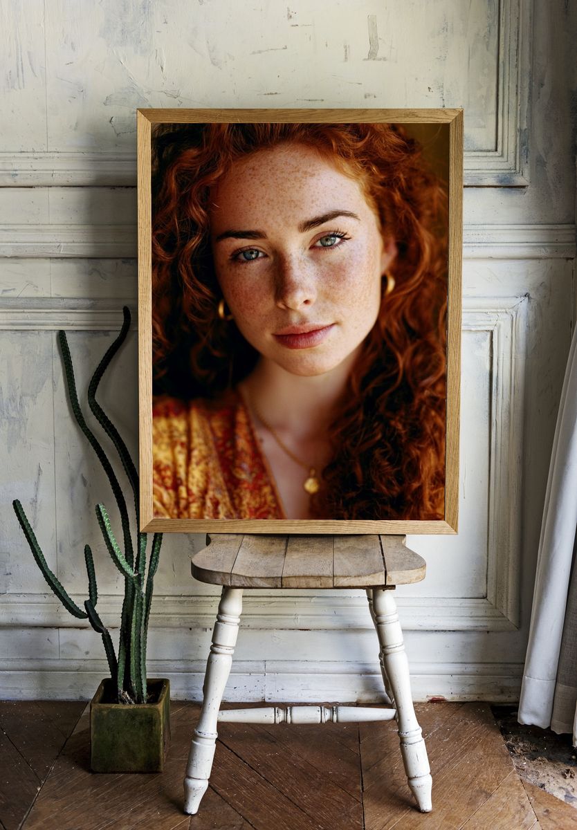Freckled Redhead Portrait Poster. room preview