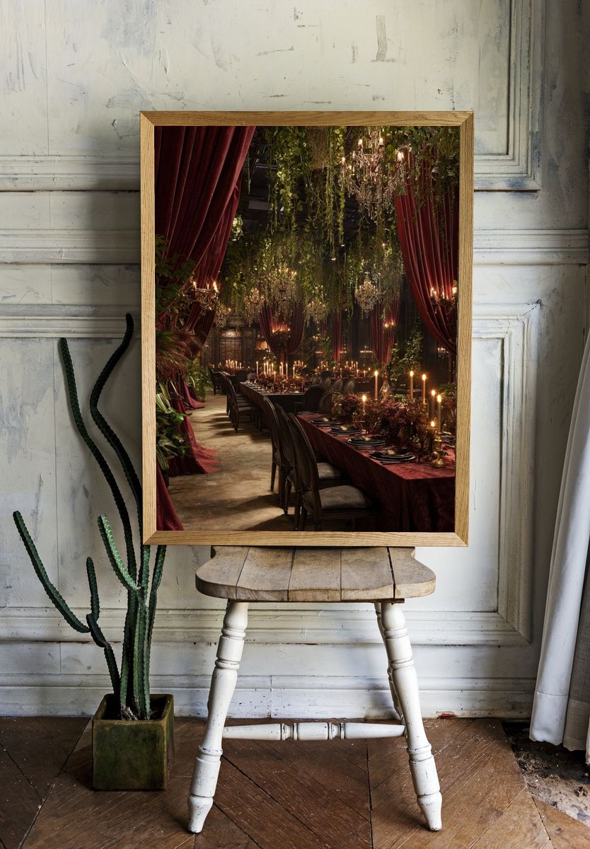 Candlelit Velvet Banquet Hall Print. — room view 1
