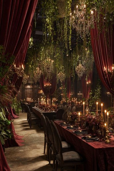 Candlelit Velvet Banquet Hall Print. poster print