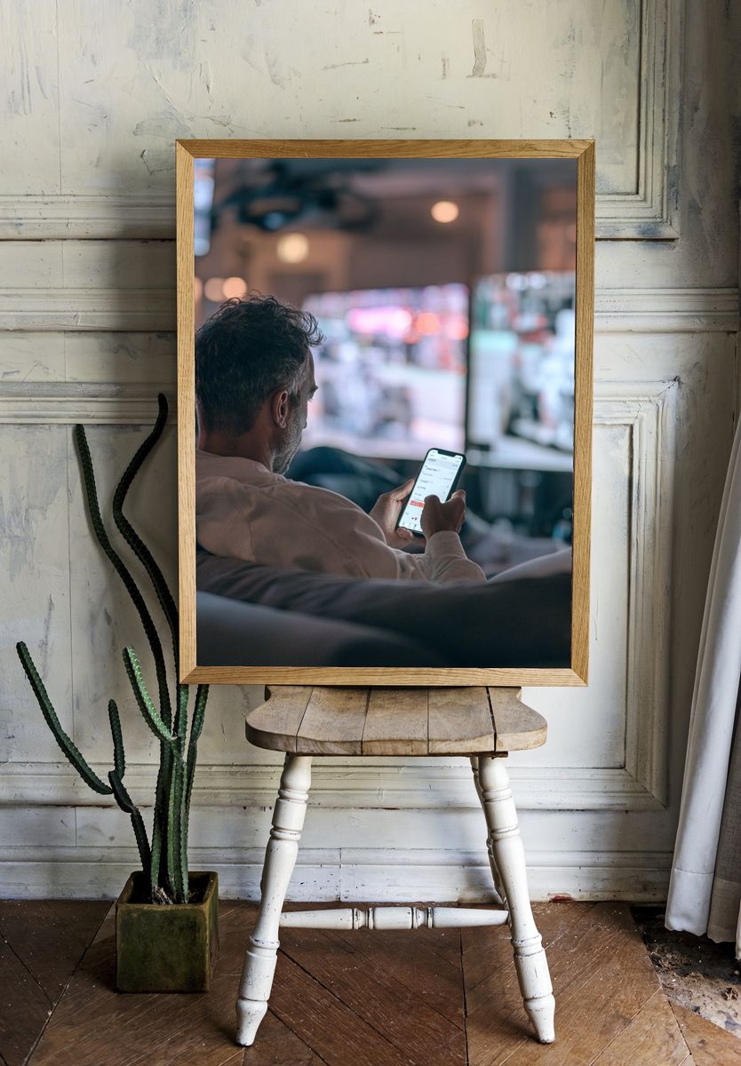 Glowing Heart Lightbulb Photography Poster. — room view 1