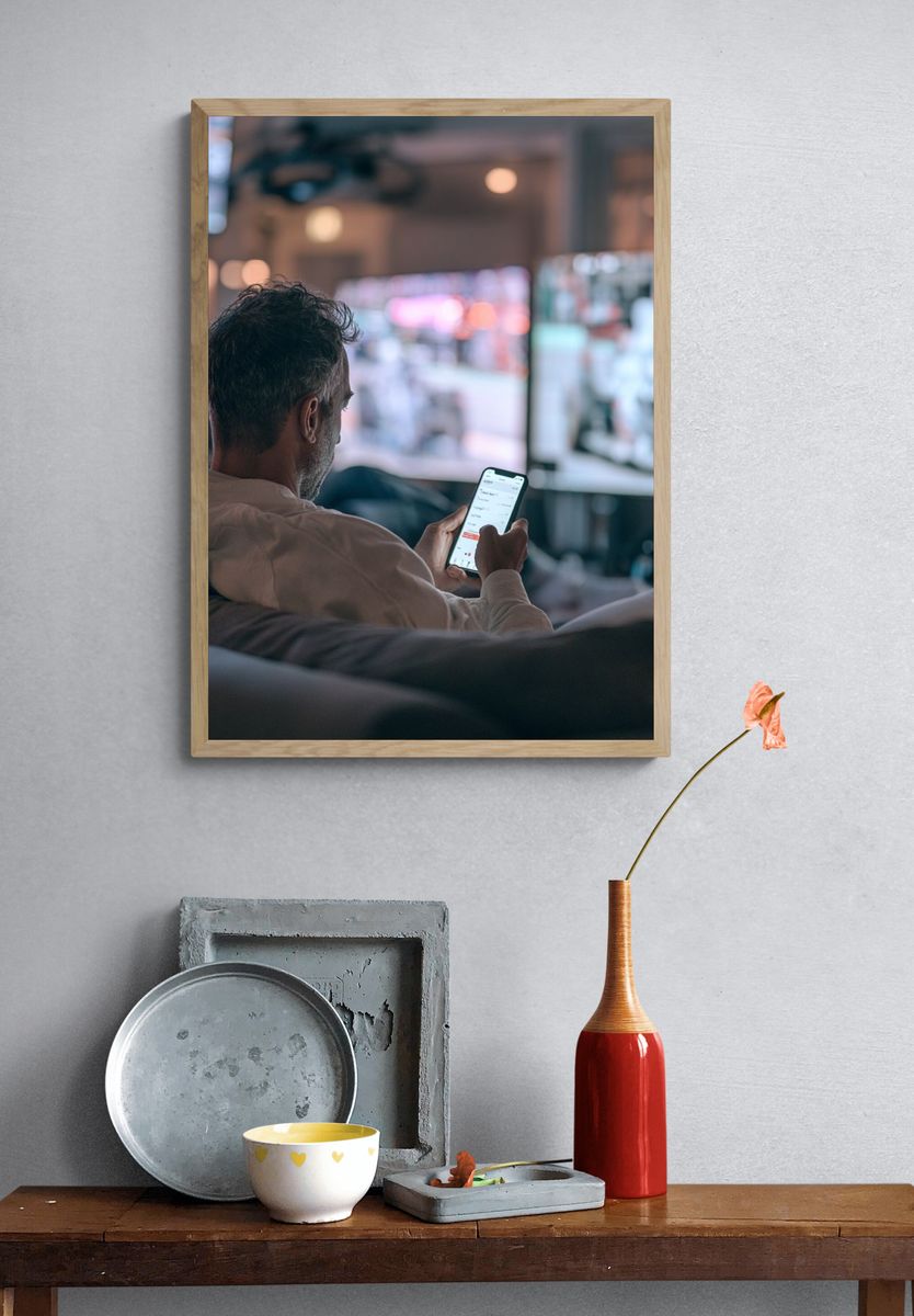 Glowing Heart Lightbulb Photography Poster. — room view 3