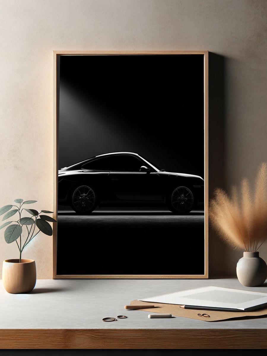 Black Sports Car Photography Poster. — room view 2