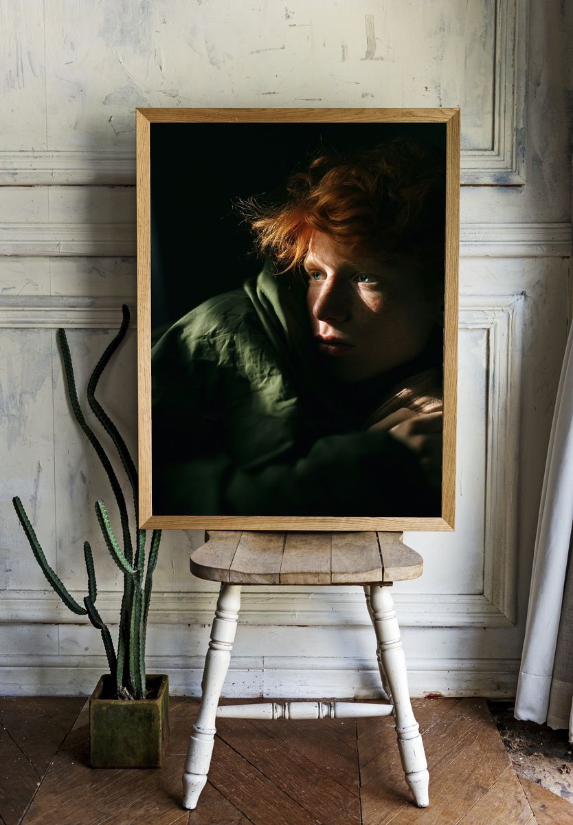 Moody Red-Haired Portrait Photography Poster. room preview