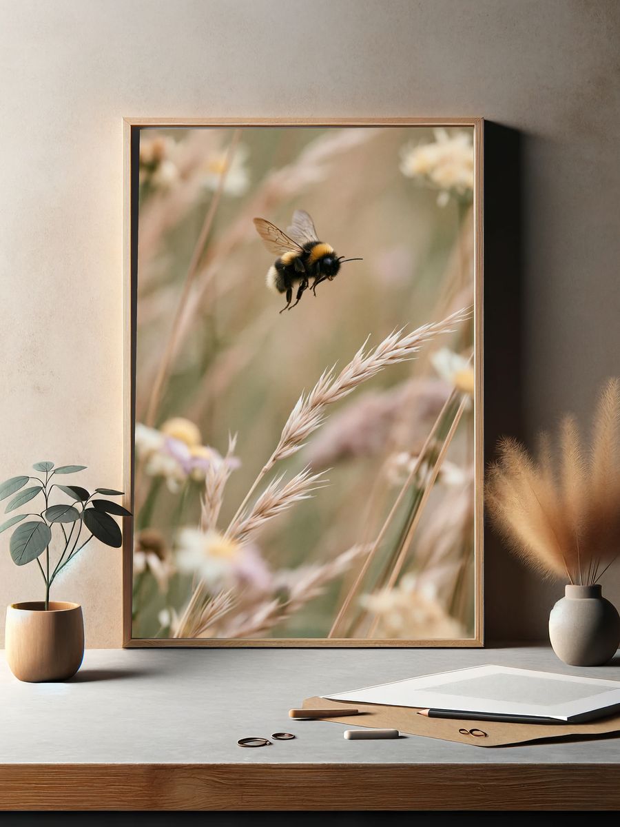 Bumblebee Meadow Photography Poster. — room view 2