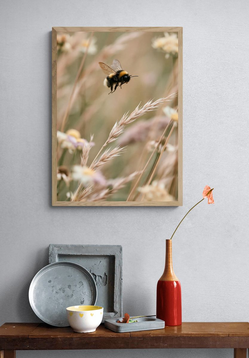 Bumblebee Meadow Photography Poster. — room view 3