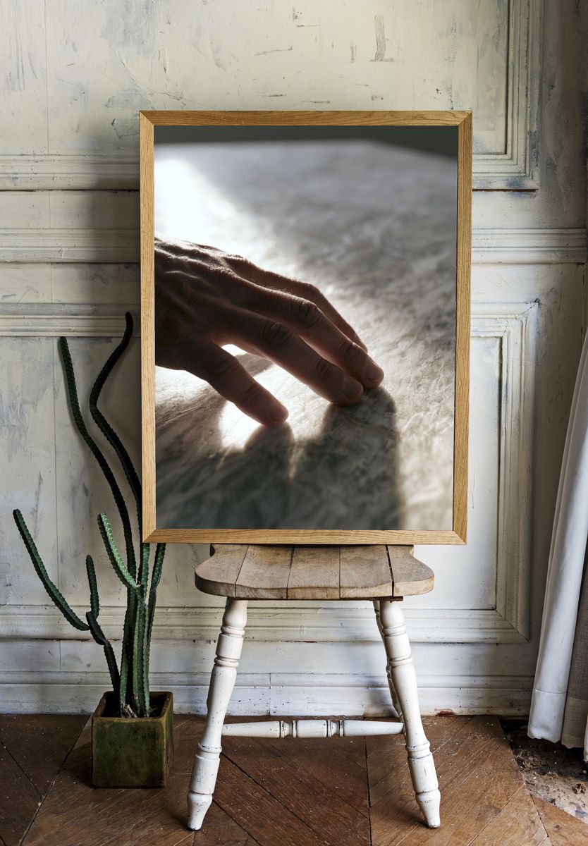 Hand on Marble Surface Photography Poster. room preview