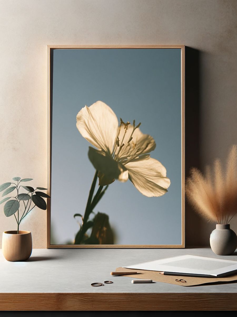 Soft White Blossom Photography Poster. — room view 2