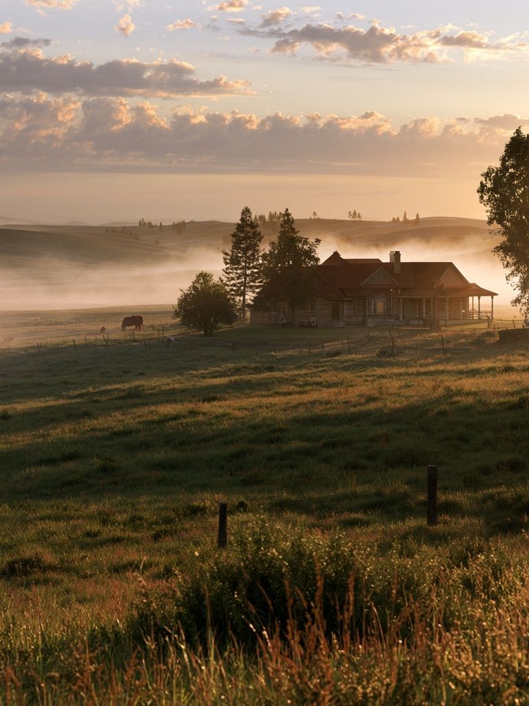 Misty Countryside Sunrise Photography Poster. poster detail