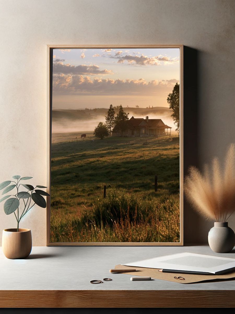 Misty Countryside Sunrise Photography Poster. — room view 2