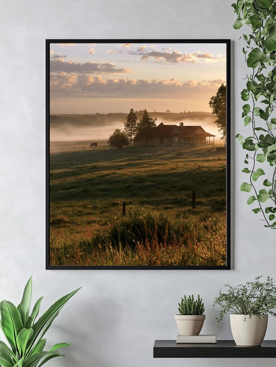 Misty Countryside Sunrise Photography Poster. — room view 4
