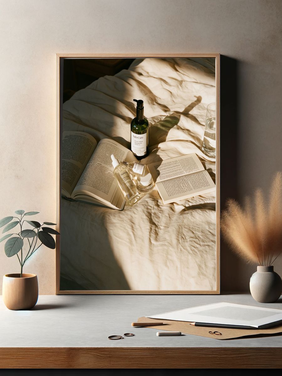 Sunlit Skincare Still Life Poster. — room view 2
