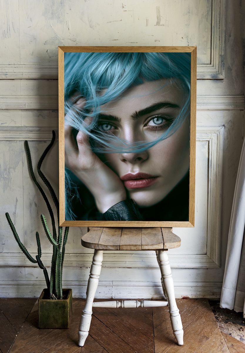 Blue-Haired Portrait Photography Poster. — room view 1