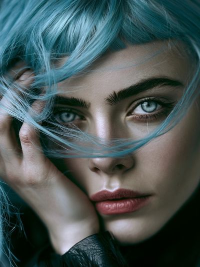 Blue-Haired Portrait Photography Poster. poster print
