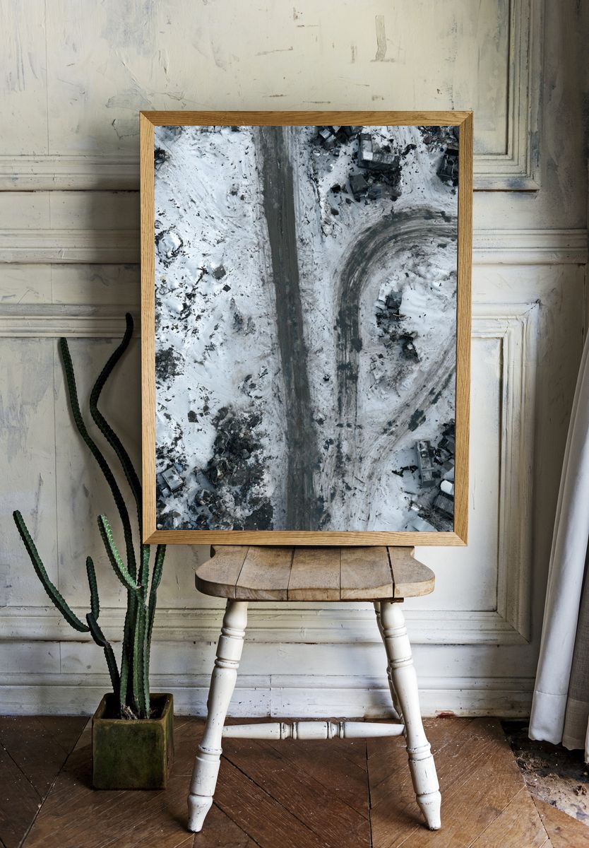 Snowy Aerial Wreckage Photography Poster. room preview