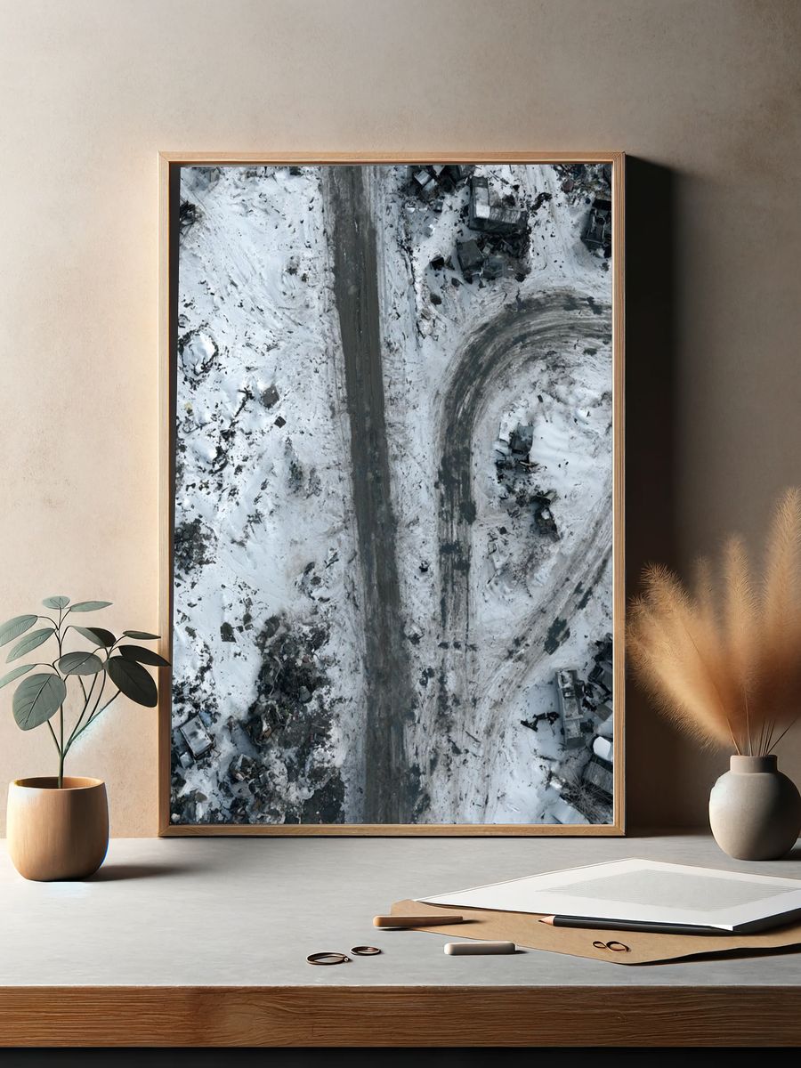 Snowy Aerial Wreckage Photography Poster. — room view 2