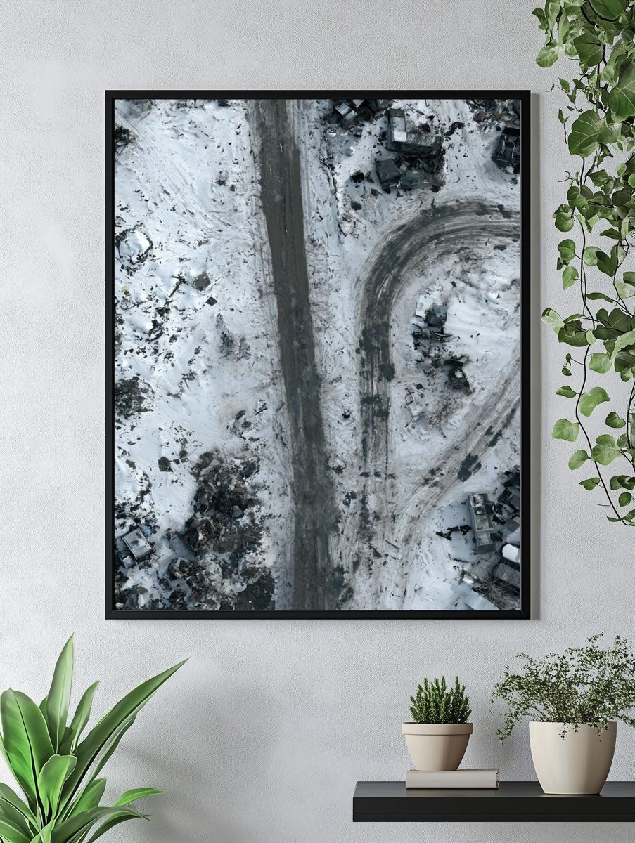 Snowy Aerial Wreckage Photography Poster. — room view 4