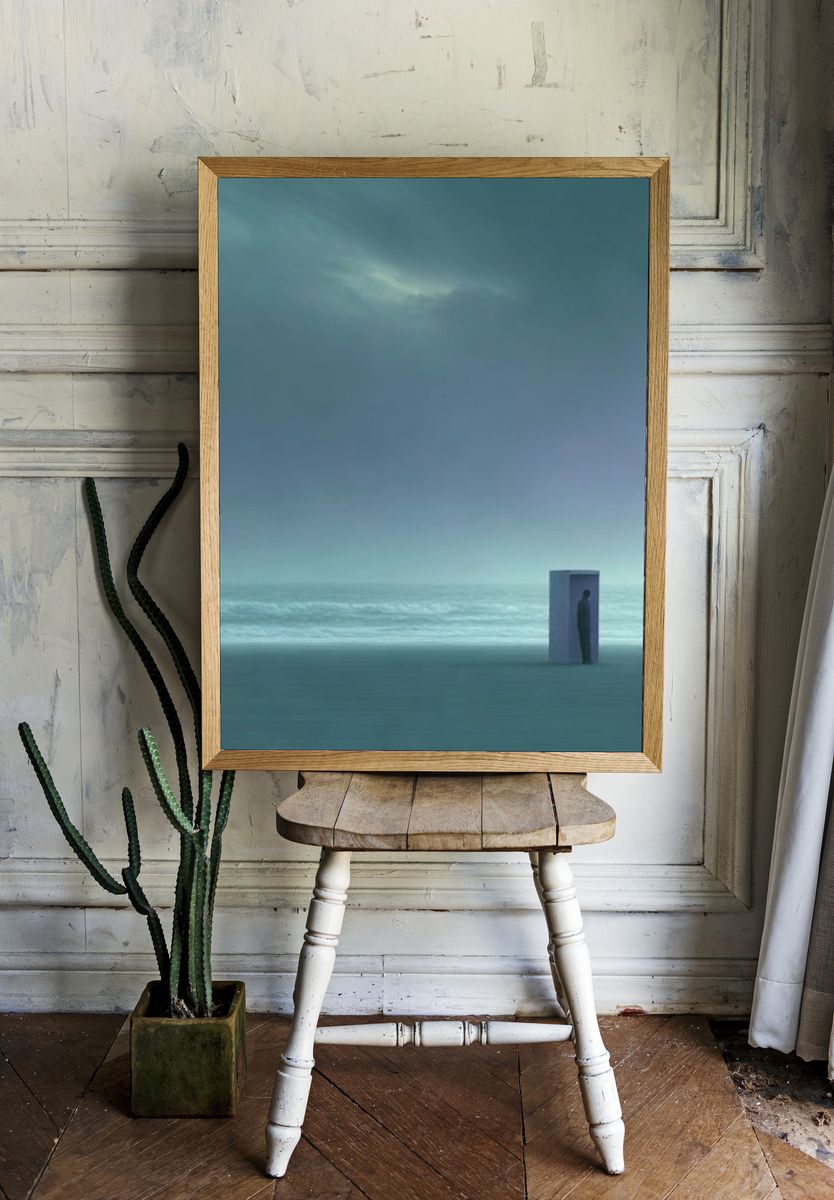 Solitary Figure by the Sea Print. — room view 1