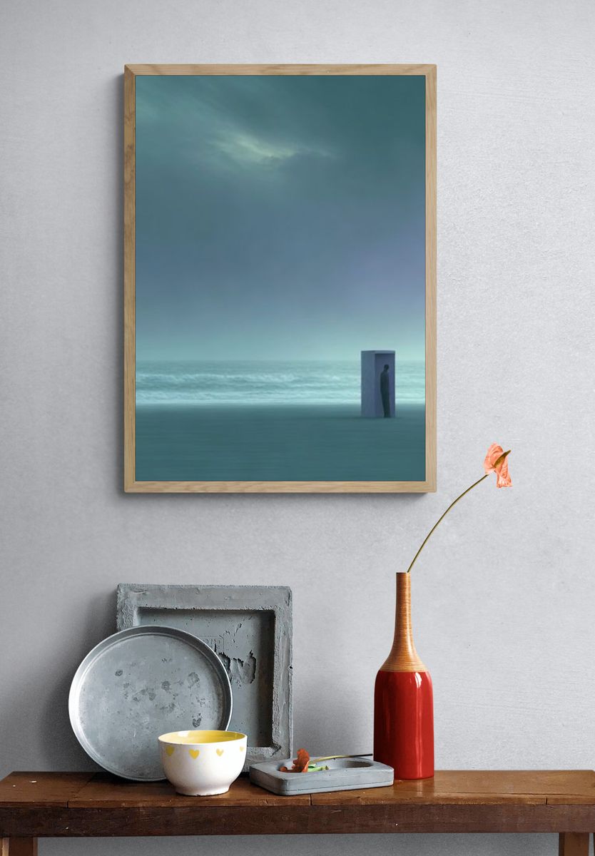 Solitary Figure by the Sea Print. — room view 3