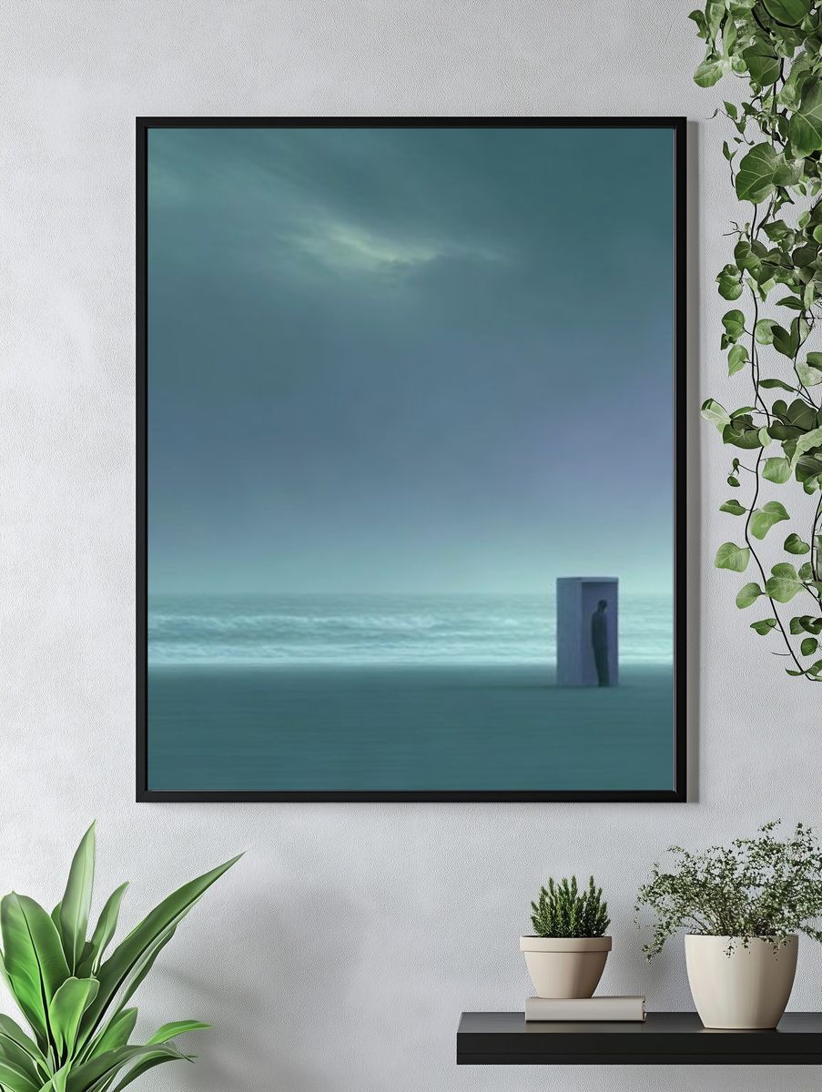 Solitary Figure by the Sea Print. — room view 4