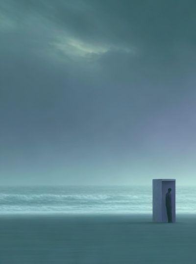 Solitary Figure by the Sea Print. poster