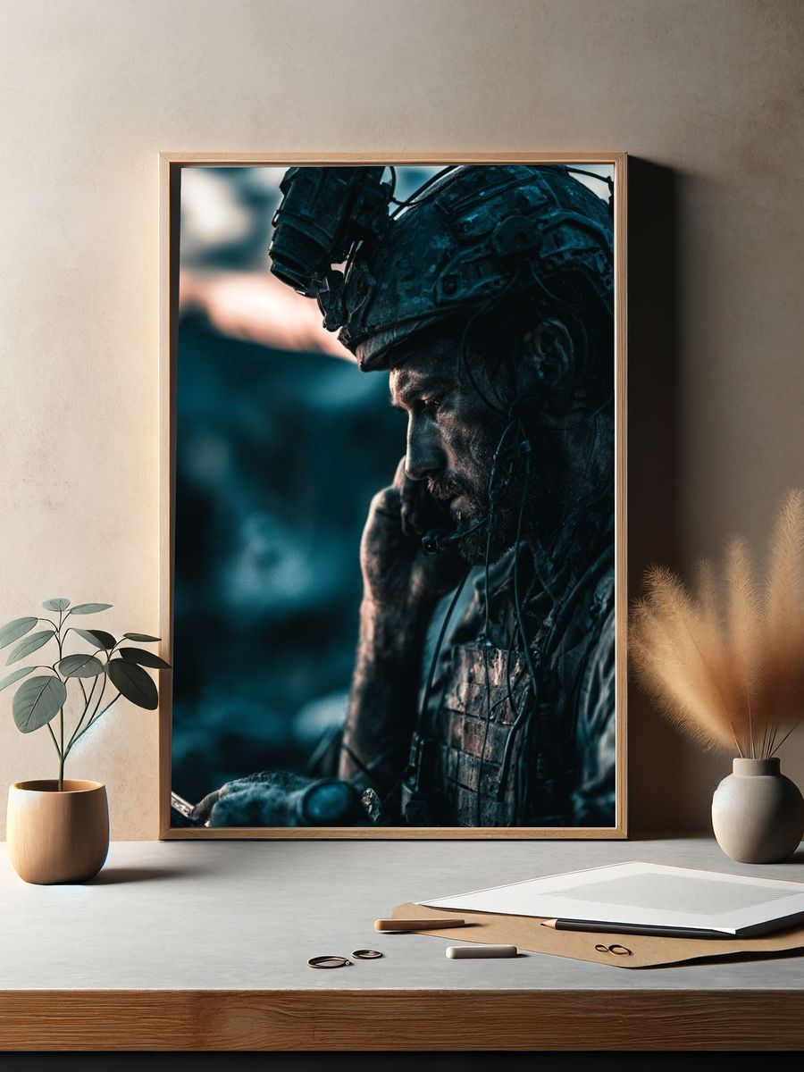 Combat Soldier Portrait Poster. — room view 2