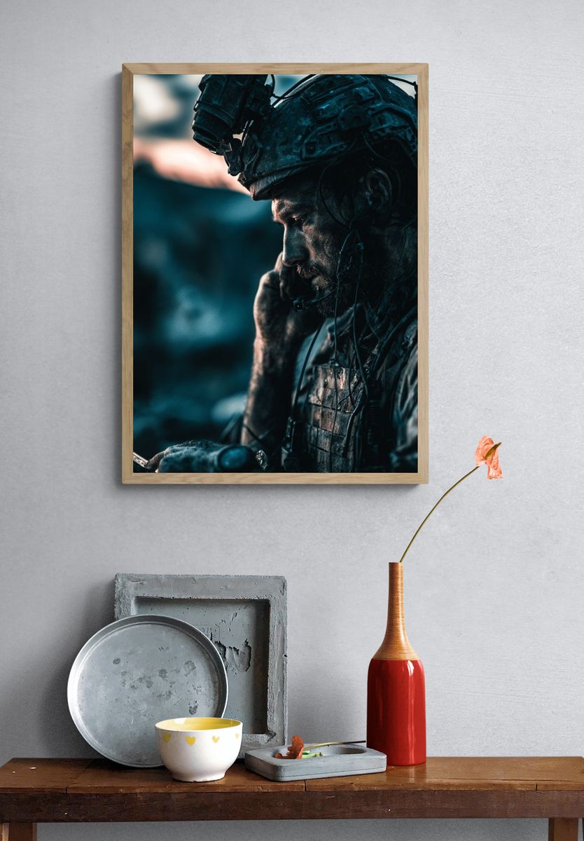 Combat Soldier Portrait Poster. — room view 3