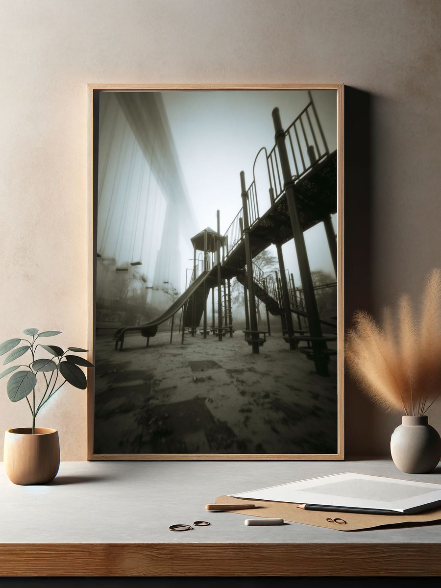 Foggy Playground Photography Poster. — room view 2