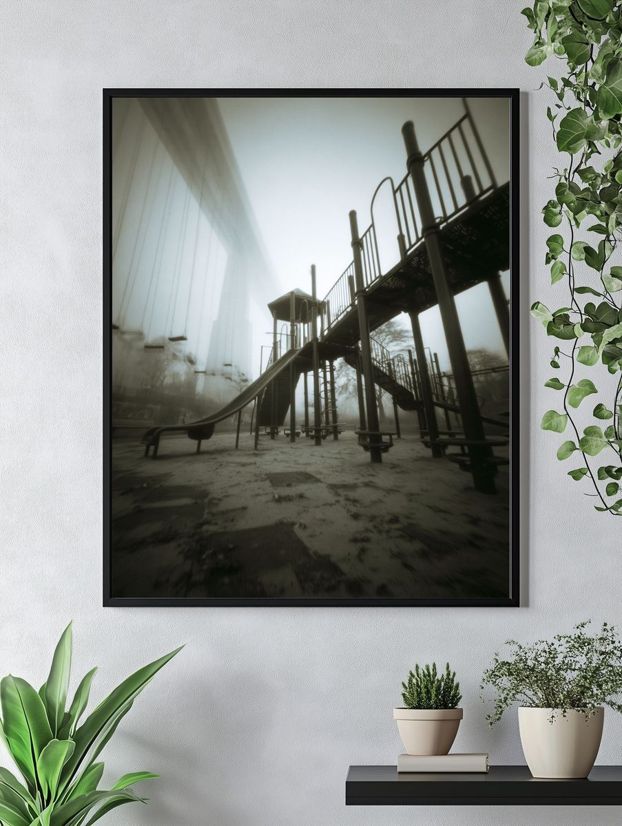 Foggy Playground Photography Poster. — room view 4