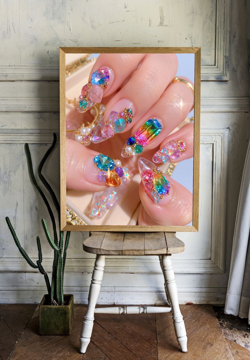 Rainbow Gem Nail Art Photography Poster. — room view 1