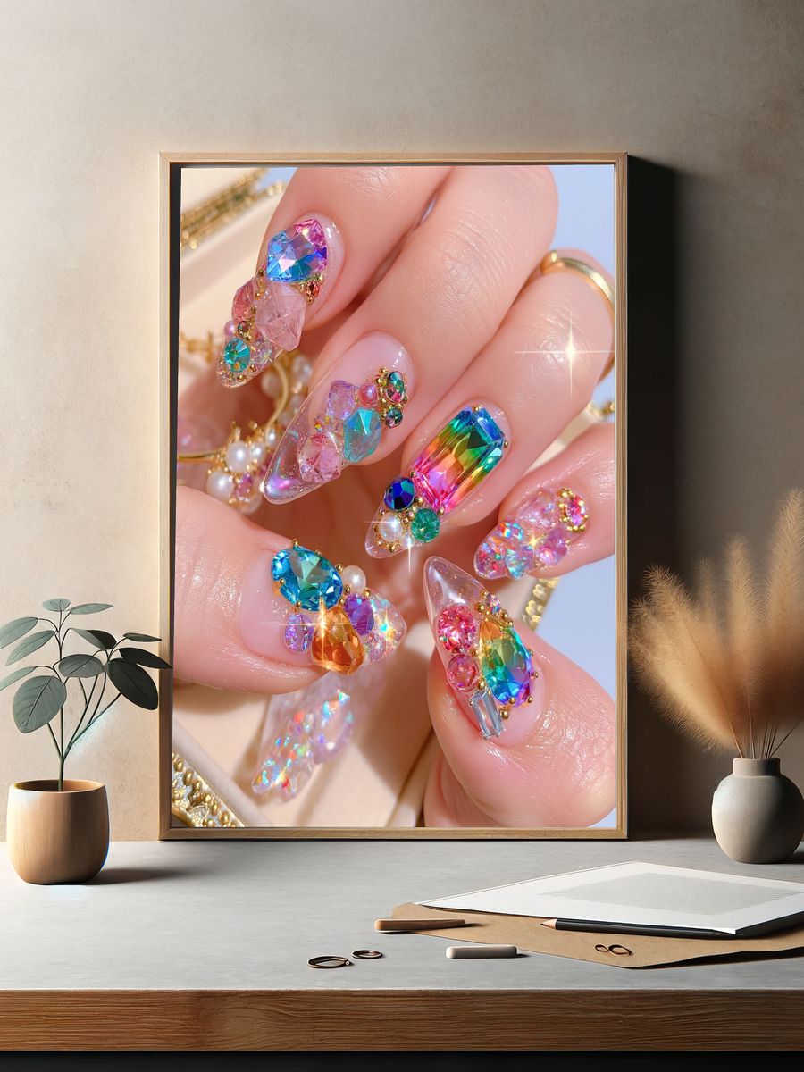 Rainbow Gem Nail Art Photography Poster. — room view 2