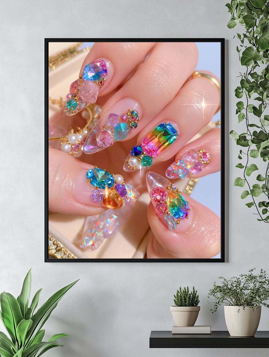Rainbow Gem Nail Art Photography Poster. — room view 4