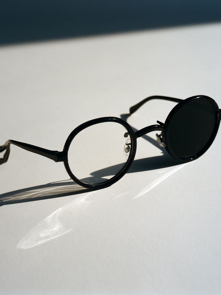 Round Black Glasses Photography Print. poster detail