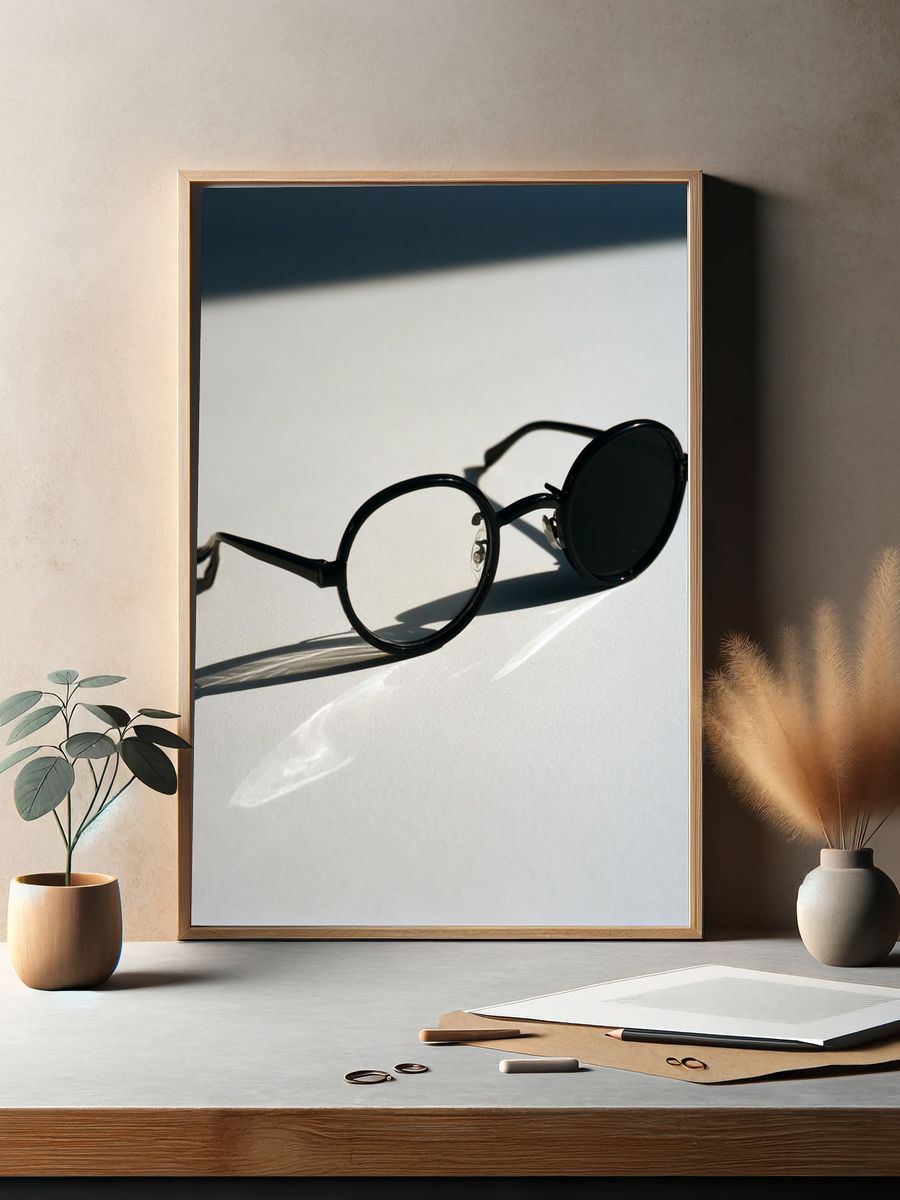 Round Black Glasses Photography Print. — room view 2