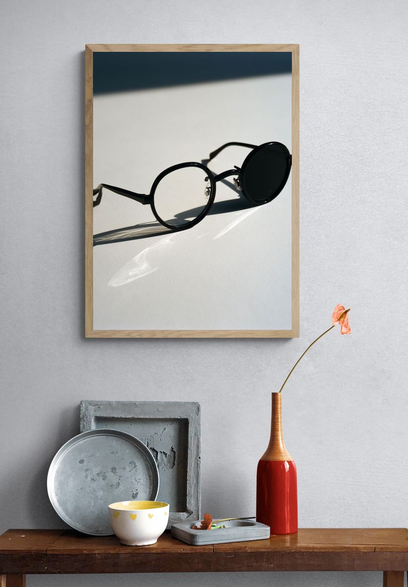Round Black Glasses Photography Print. — room view 3