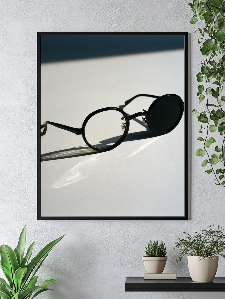 Round Black Glasses Photography Print. — room view 4