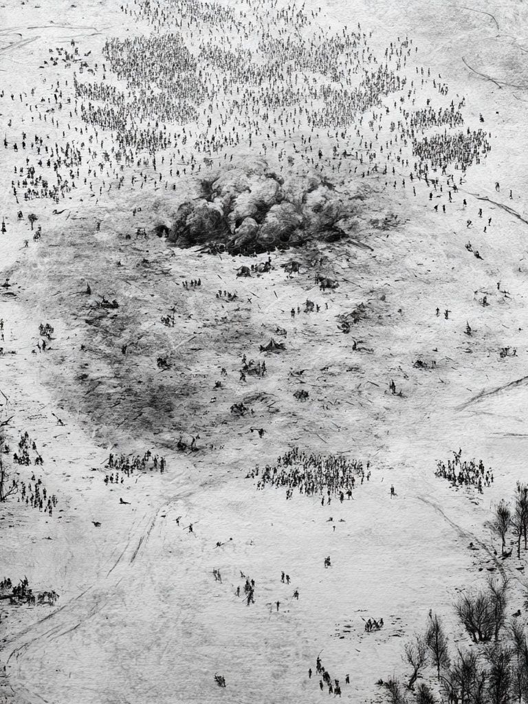 Snowy Battlefield Aerial Photography Poster. poster detail