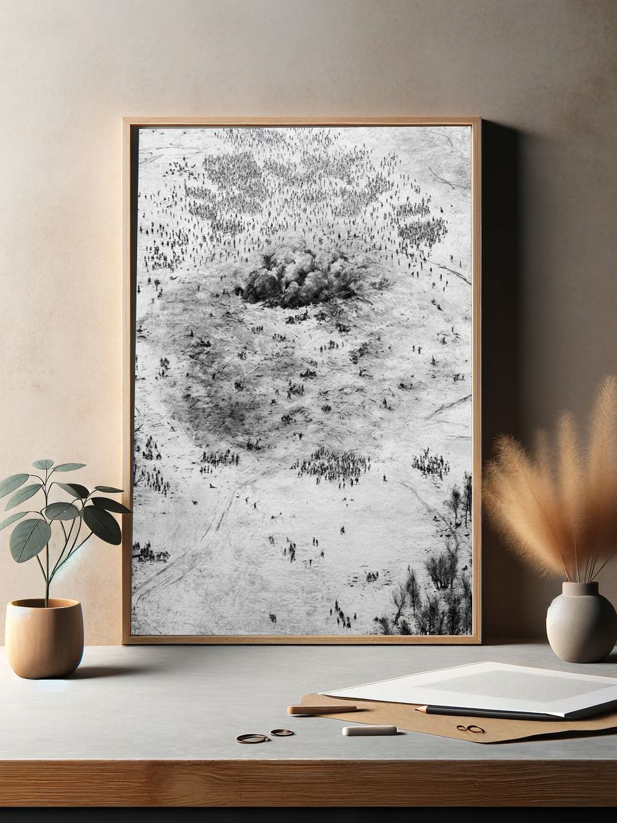 Snowy Battlefield Aerial Photography Poster. — room view 2