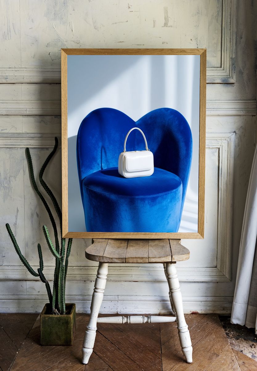 Blue Velvet Chair Still Life Poster. — room view 1