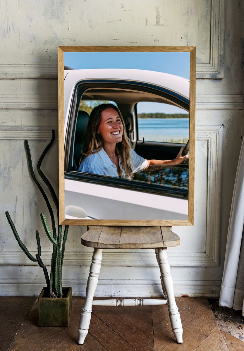 Smiling Woman in Car Photography Poster. — room view 1