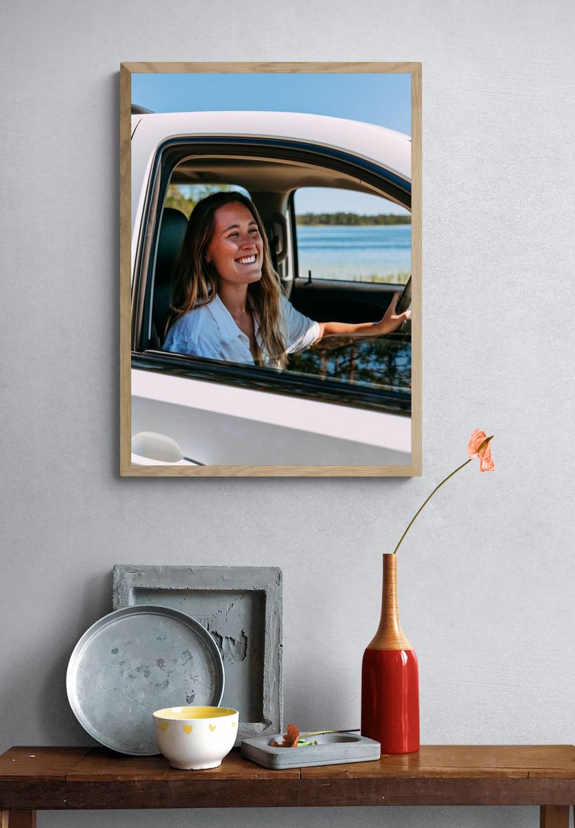 Smiling Woman in Car Photography Poster. — room view 3
