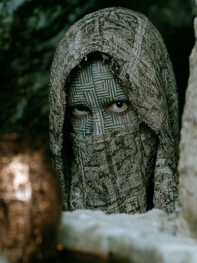 Masked Figure Portrait Print. poster