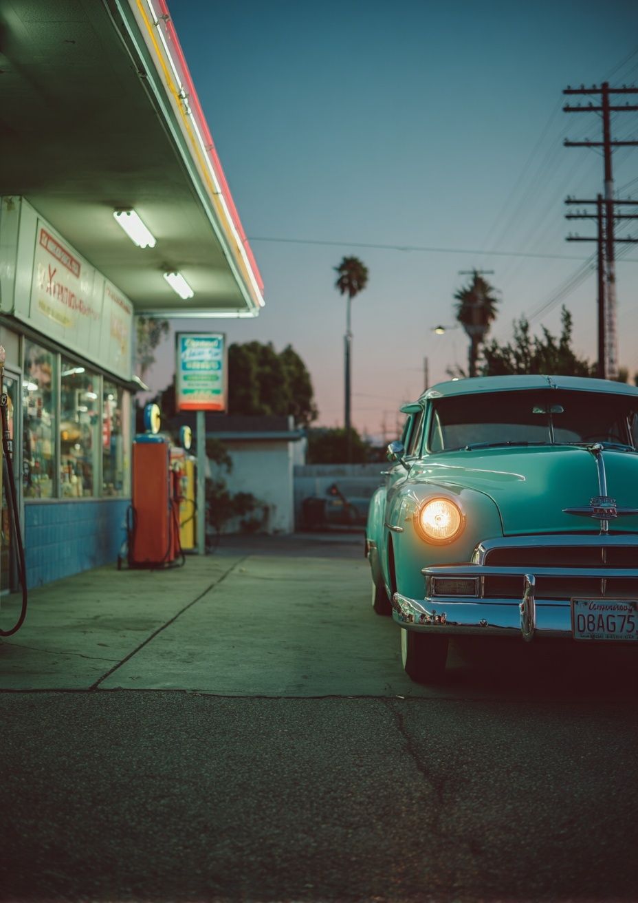 Vintage Gas Station Car Photography Poster. poster detail