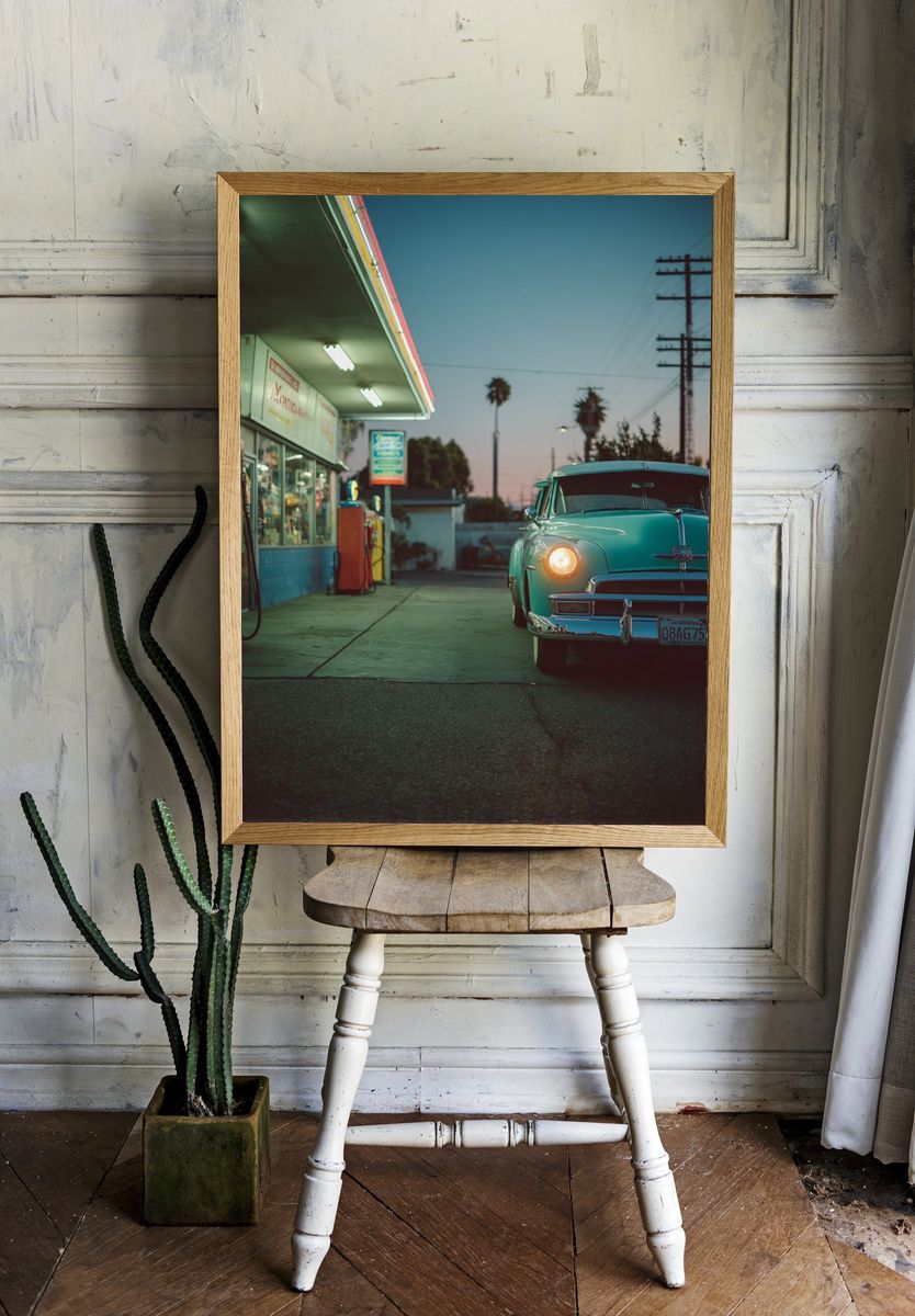 Vintage Gas Station Car Photography Poster. — room view 1